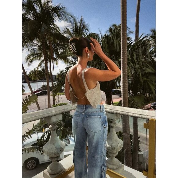 superdown Womens Mackenzie Crop Top in Gold X-Small New Crystal Chainmail Tank - Picture 11 of 12